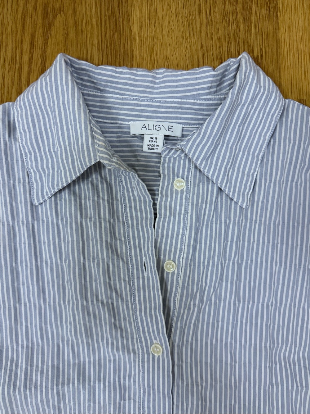 Aligne Hakeem Wrap Shirt in Blue and White Stripe - Picture 5 of 7